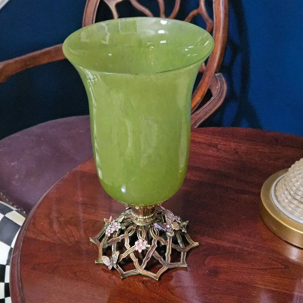 STATEMENT JAY STRONGWATER BUTTERFLY FLOWER CRYSTAL ENAMEL VASE CENTERPIECE OBJET